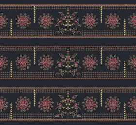 Golden Mughal Buta Stripe with Polka Border